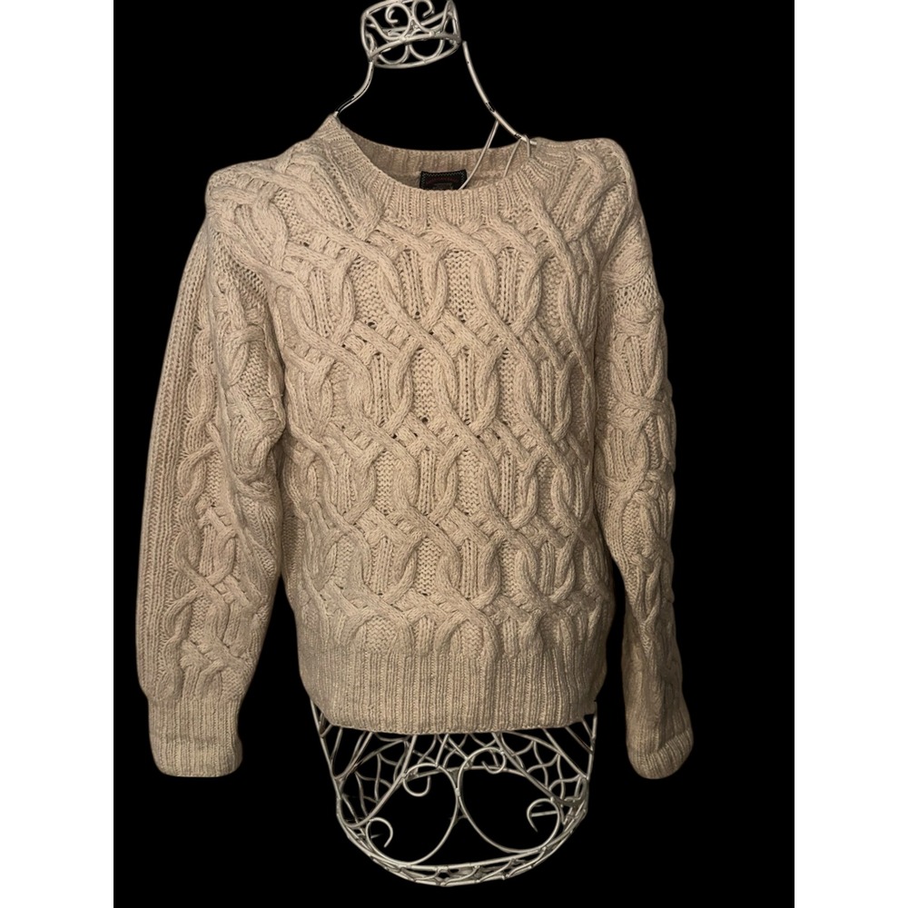 Vintage American Eagle Cream Cable Knit Crew Neck Sweater Chunky Knit Textured